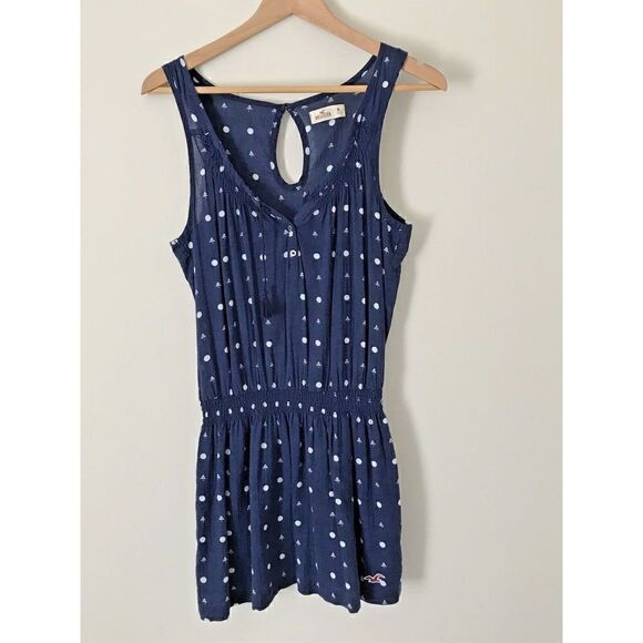 Hollister Navy Polka Dot Sleeveless Dress Size Medium - Picture 1 of 4